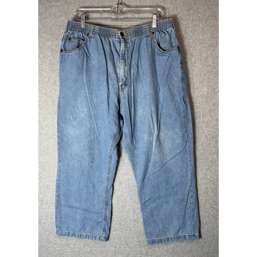 Haband's Fleece House Flannel Lined Jeans Elastic Waist‎ Blue Denim Womens Size